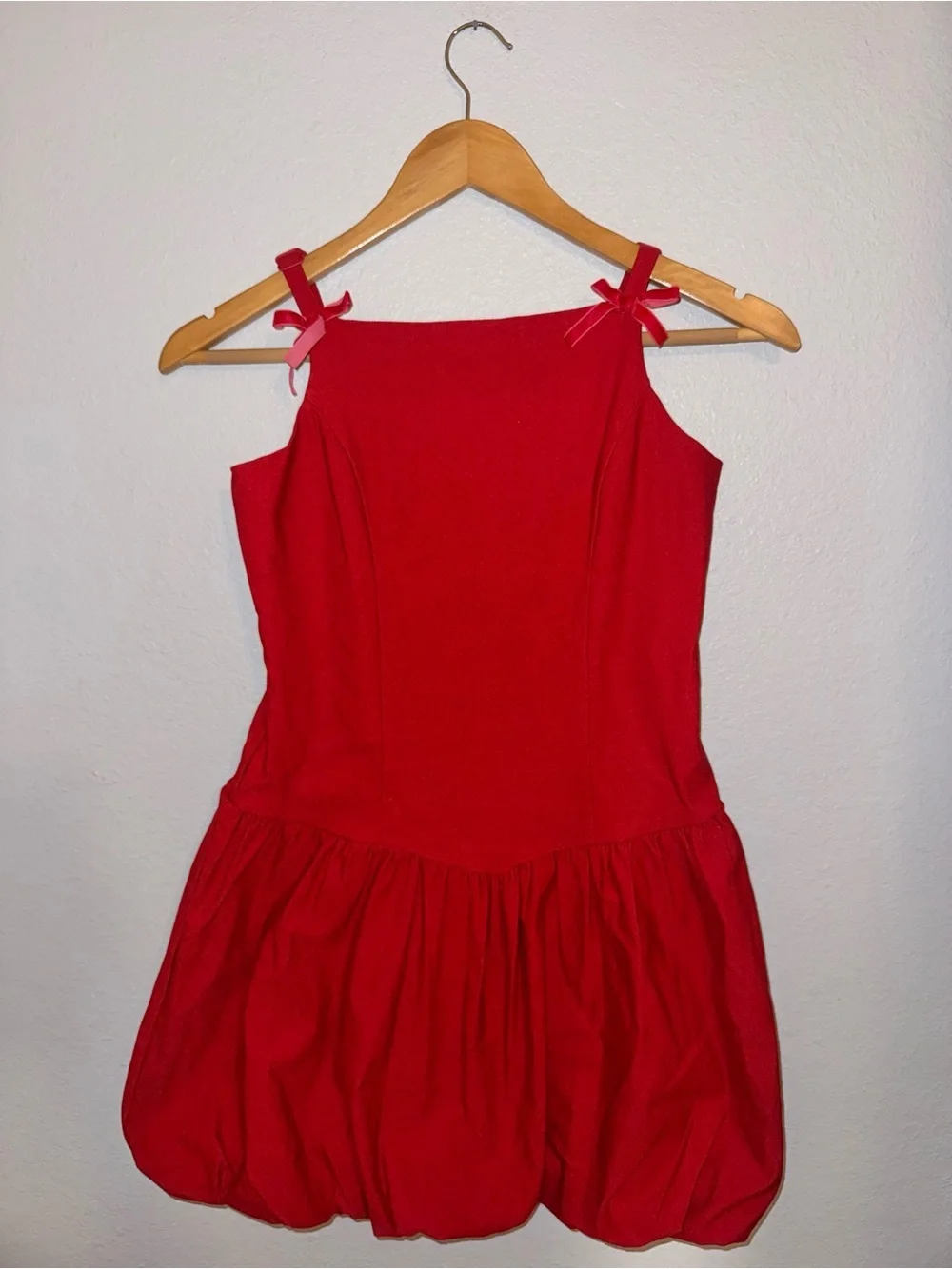 Art Class Red Girls' Bubble Dress with Shoulder Bows Large (10/12)